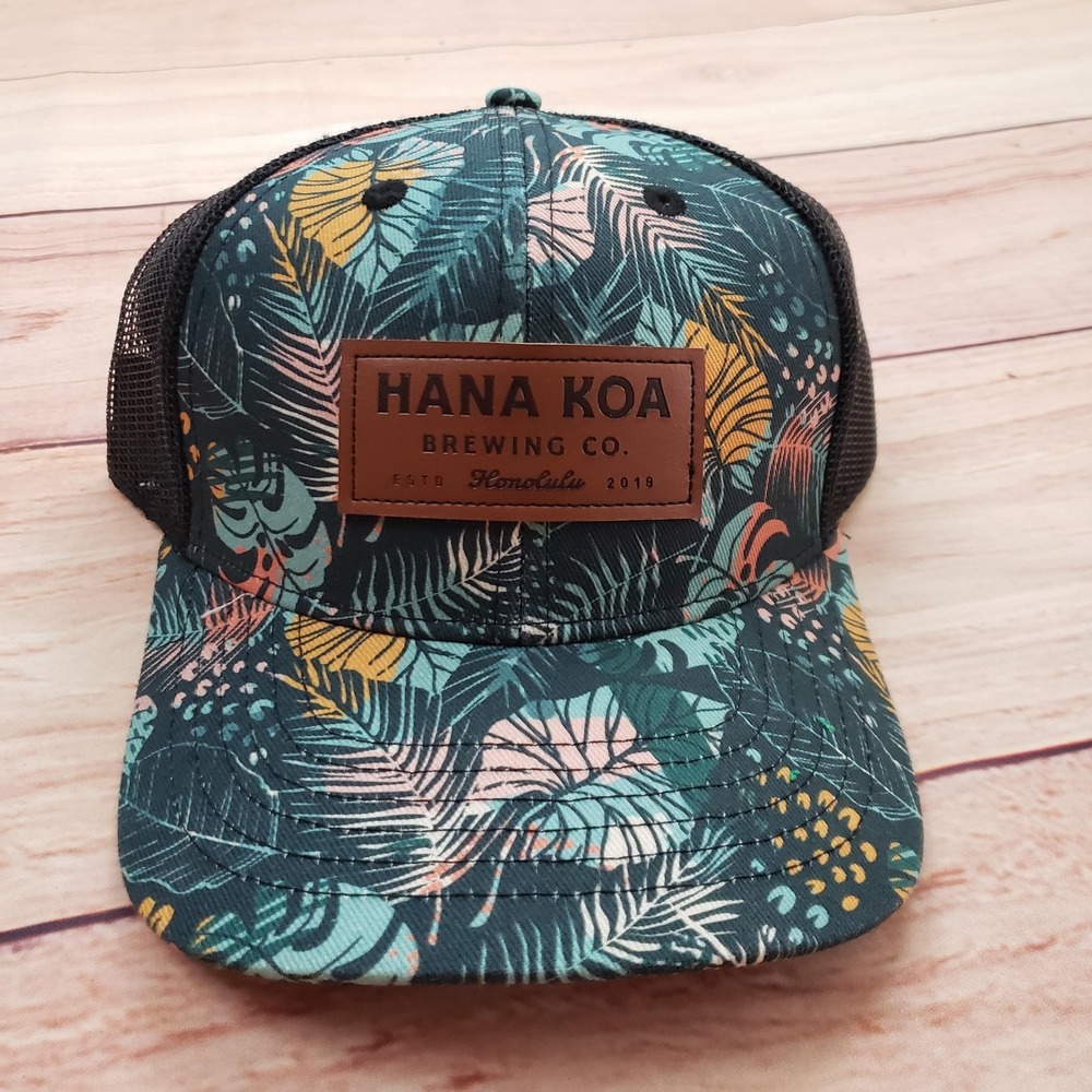 Hana Koa Brewing Co. Hat Cap Snap Back Green Trucker Mesh Patch Mens‎ Honolulu
